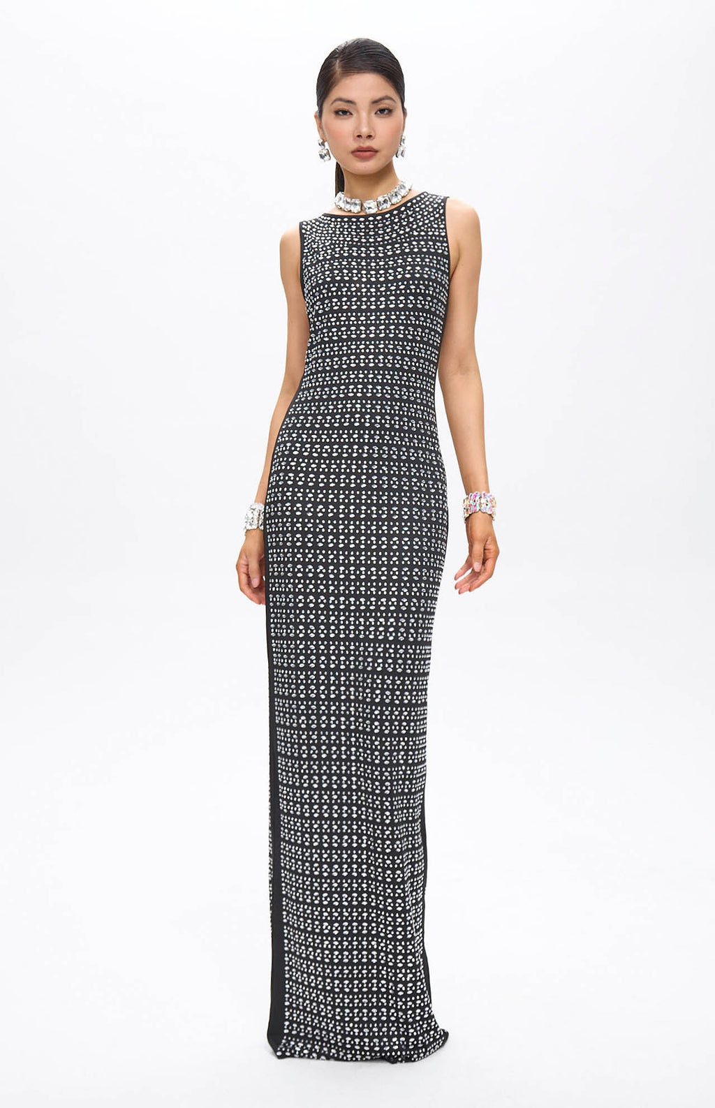 Woba Embellished Crystal Maxi Dress Black