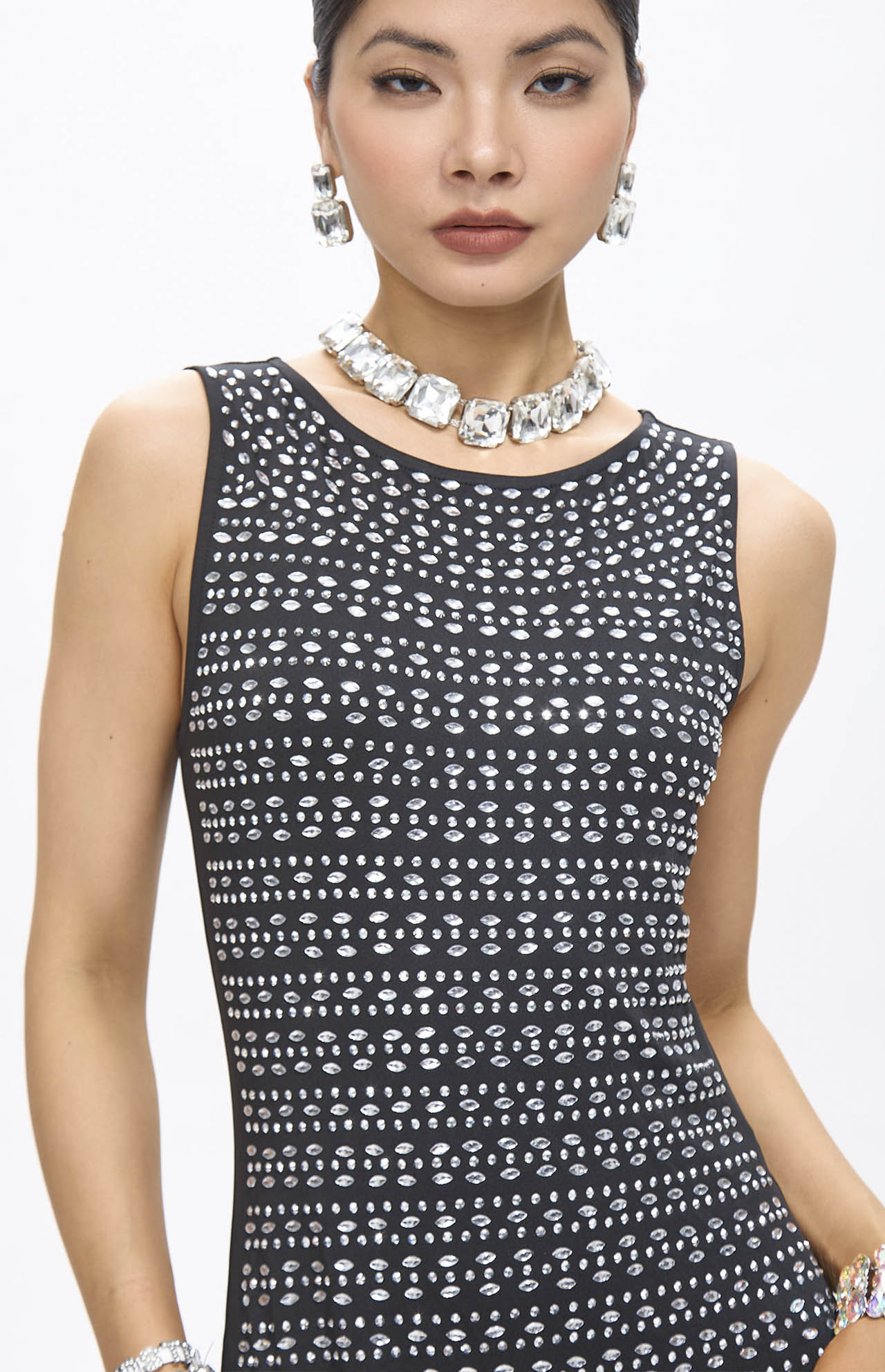 Woba Embellished Crystal Maxi Dress Black