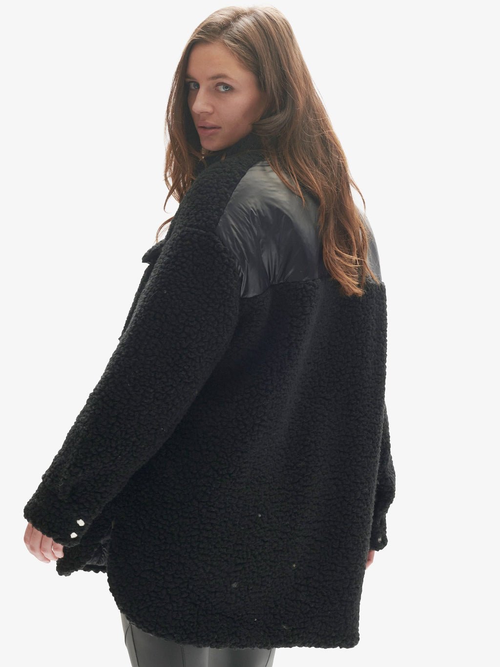 Padded Wool Sherpa Shirt Jacket | Black