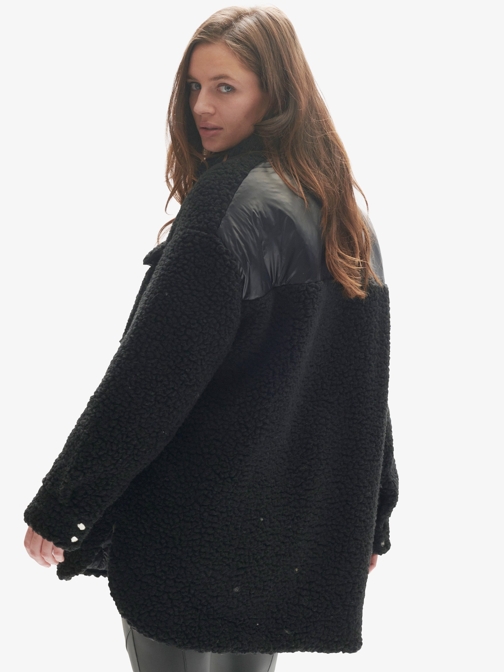 Padded Wool Sherpa Shirt Jacket | Black