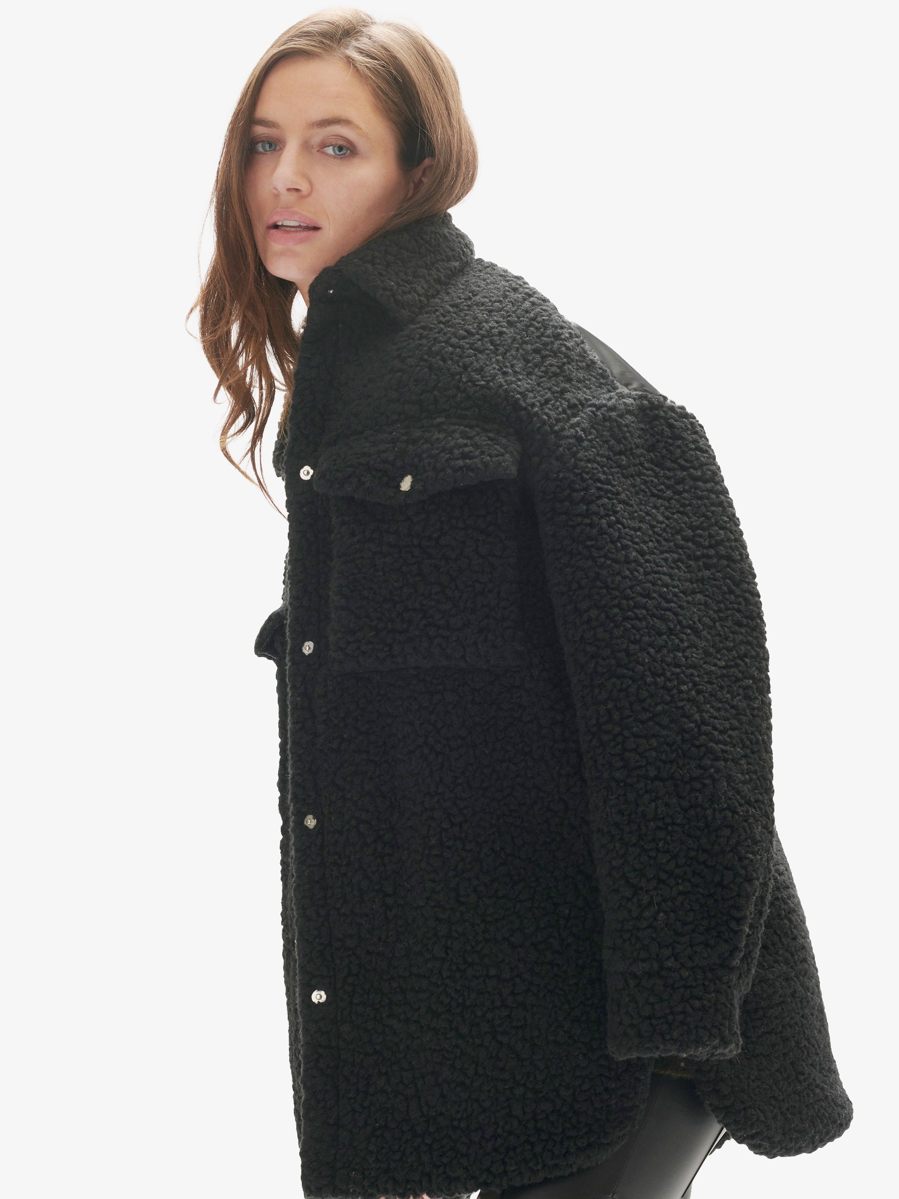 Padded Wool Sherpa Shirt Jacket | Black
