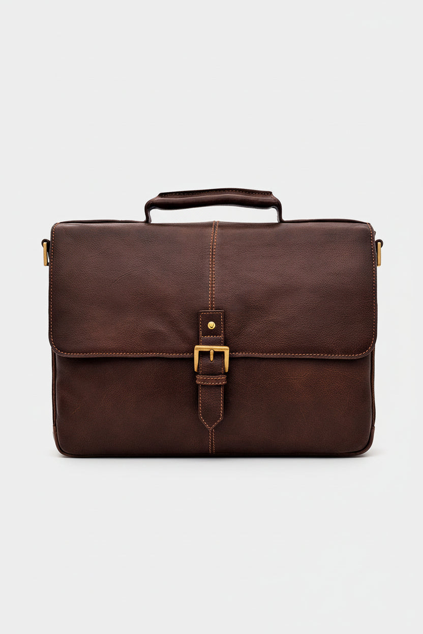 Hidesign Charles Leather 15" Laptop Compatible Briefcase Work Bag | Coffee Brown