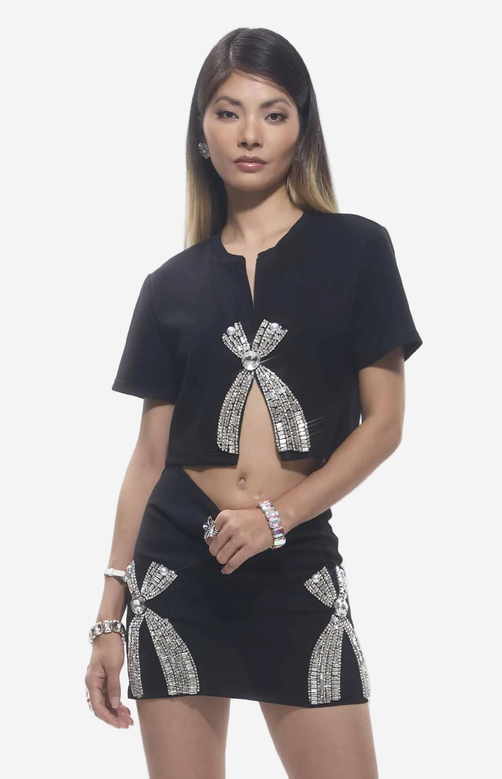 Xena Cut-Out Crystal Embellished Top Black