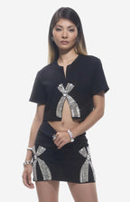 Xena Cut-Out Crystal Embellished Top Black