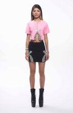 Xena Cut-Out Crystal Embellished T-Shirt | Pink