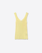 Yellow Ribbed Knit Tank Top with Scalloped Edges