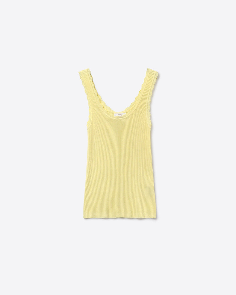 Yellow Ribbed Knit Tank Top with Scalloped Edges