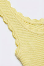 Yellow Ribbed Knit Tank Top with Scalloped Edges
