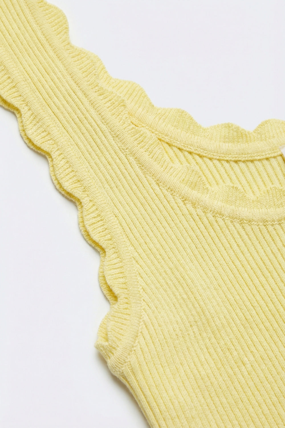 Yellow Ribbed Knit Tank Top with Scalloped Edges