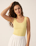Yellow Ribbed Knit Tank Top with Scalloped Edges