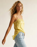 Yellow Satin Slip Top with Lace Trim Details