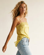 Yellow Satin Slip Top with Lace Trim Details