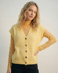 Yellow Sleeveless Cardigan with Lace Insert and Silver Buttons