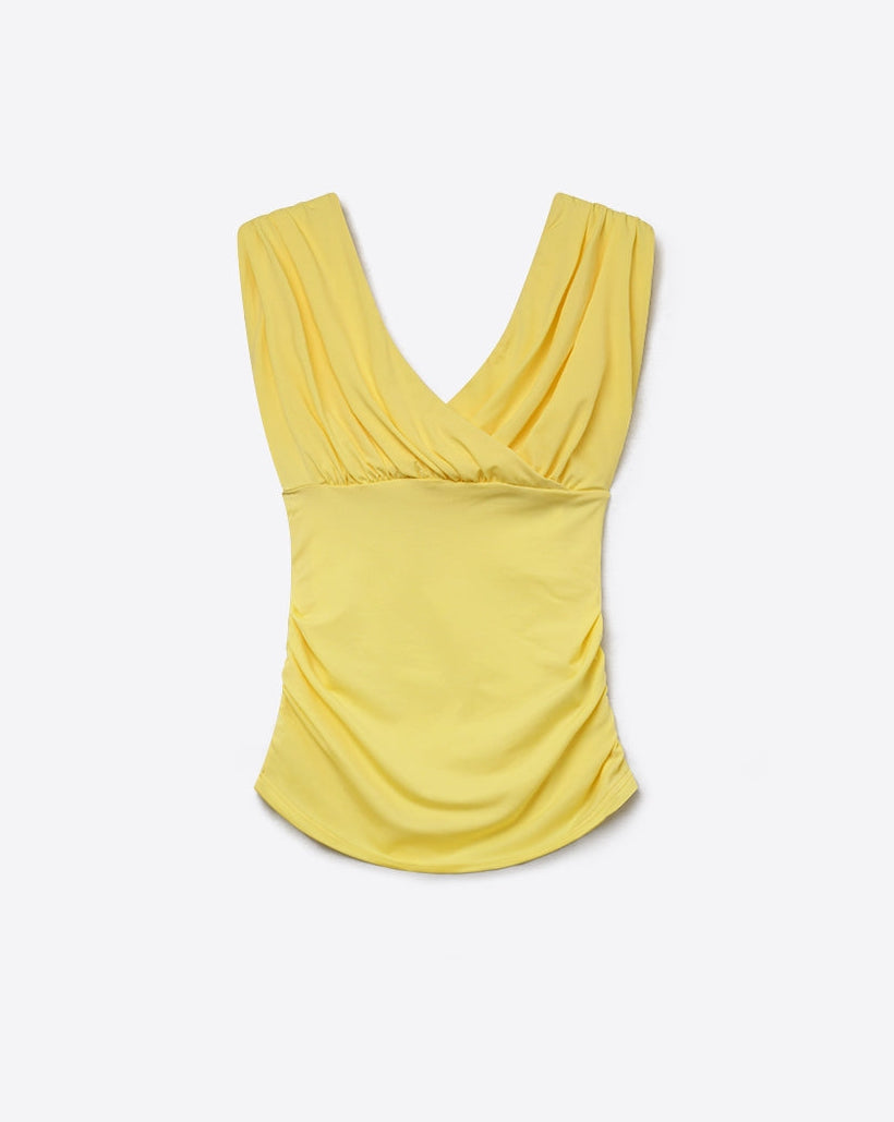 Yellow  Wrap Front Sleeveless Rouched Top