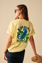 Yellow T-Shirt with Tropical Graphic Print