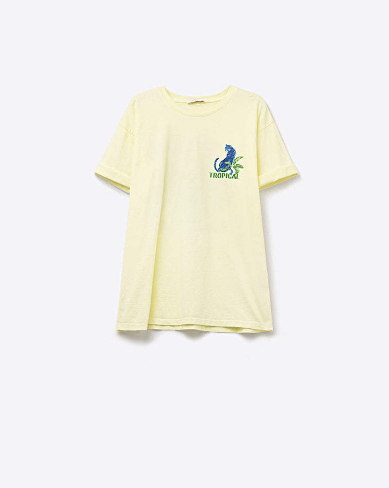 Yellow T-Shirt with Tropical Graphic Print
