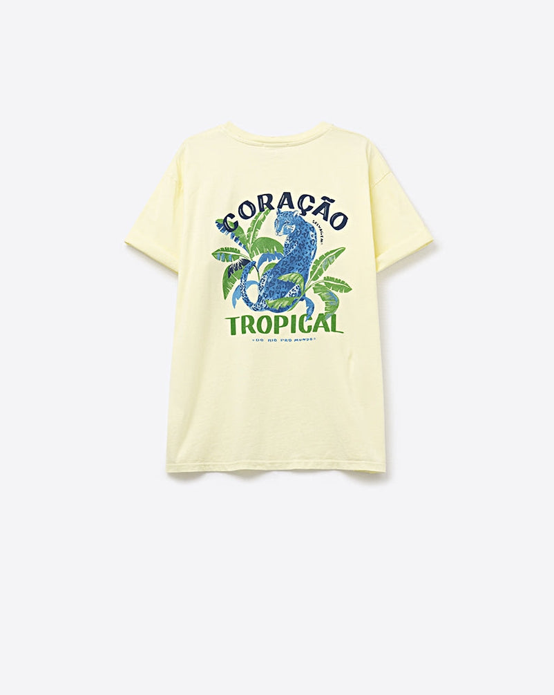 Yellow T-Shirt with Tropical Graphic Print