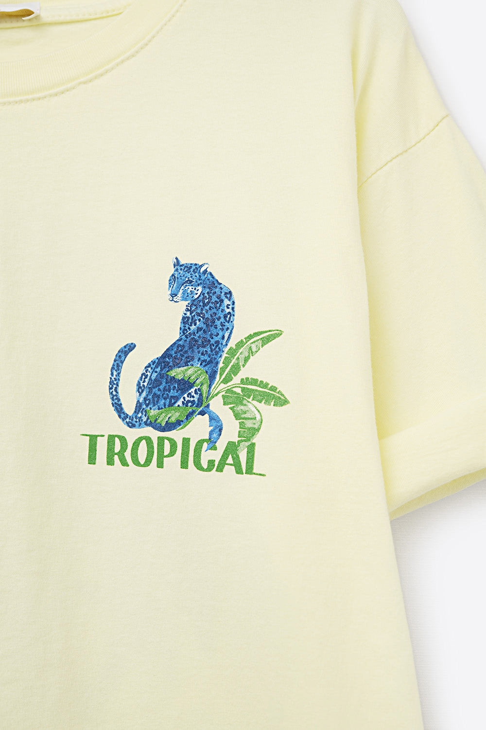 Yellow T-Shirt with Tropical Graphic Print