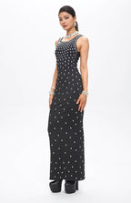 Zaka Black Embellished Crystal Maxi Dress