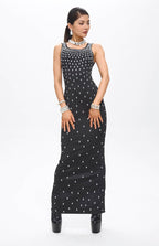 Zaka Black Embellished Crystal Maxi Dress