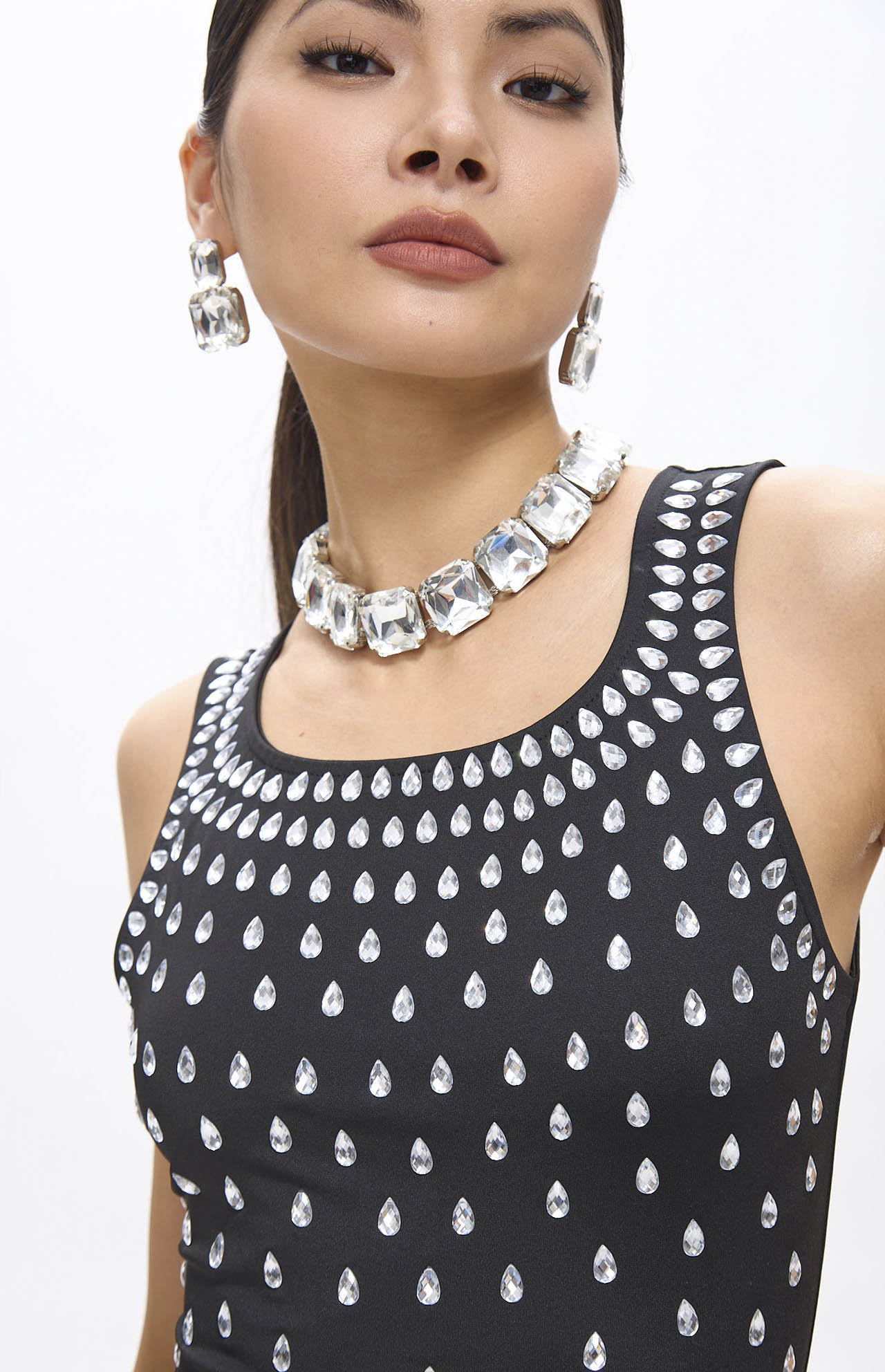Zaka Black Embellished Crystal Maxi Dress
