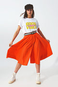 A-Line Skirt with Elastic Waist Band  in Orange
