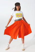 A-Line Skirt with Elastic Waist Band  in Orange