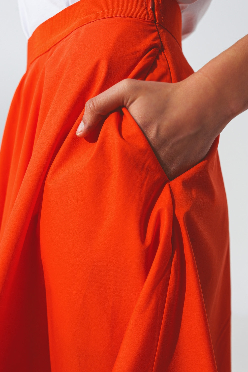A-Line Skirt with Elastic Waist Band  in Orange