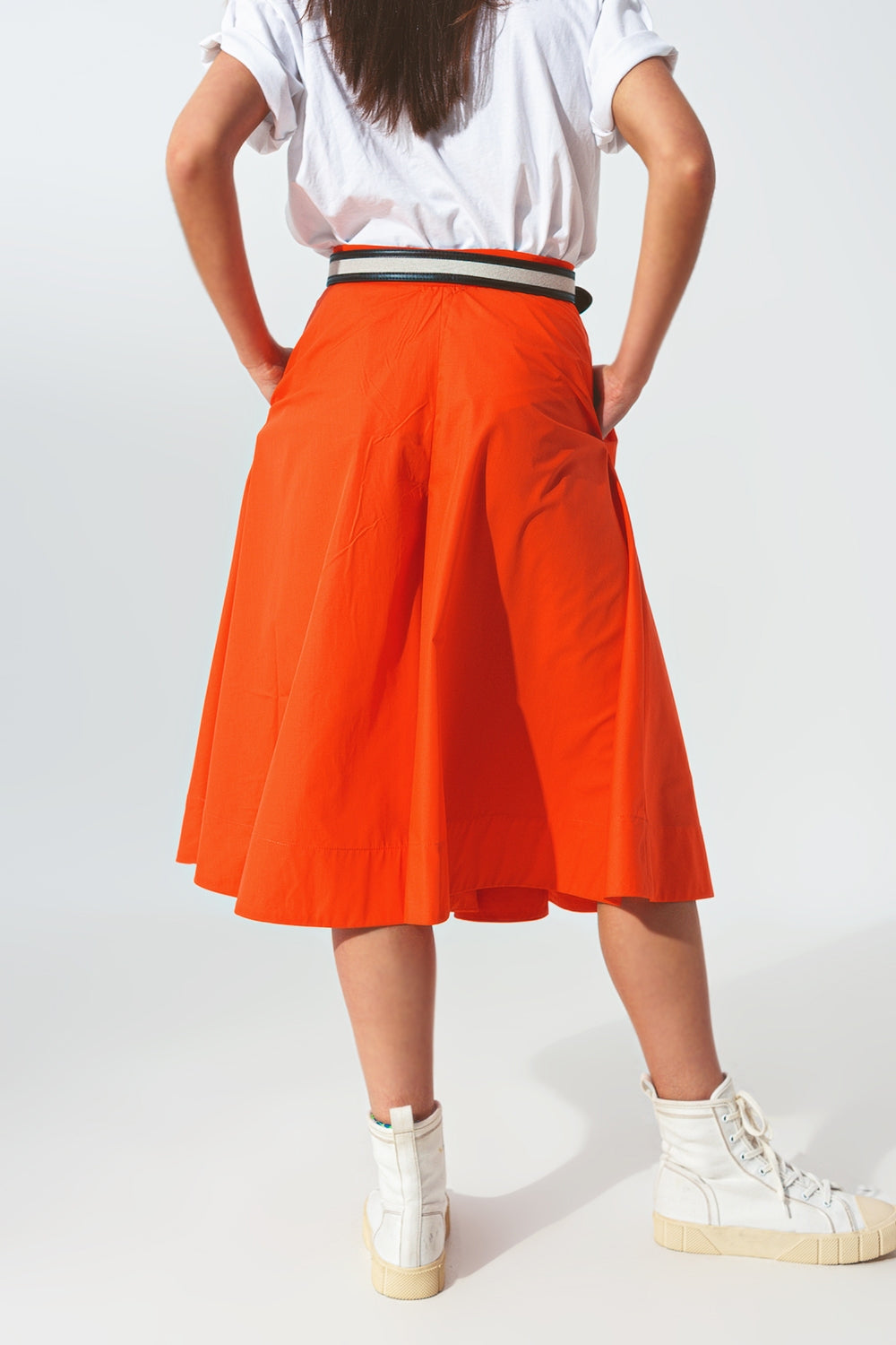 A-Line Skirt with Elastic Waist Band  in Orange