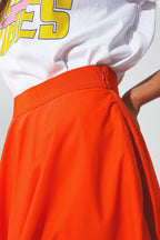 A-Line Skirt with Elastic Waist Band  in Orange