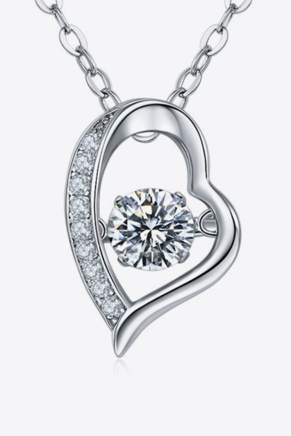 Silver Moissanite Heart Shape Pendant Necklace