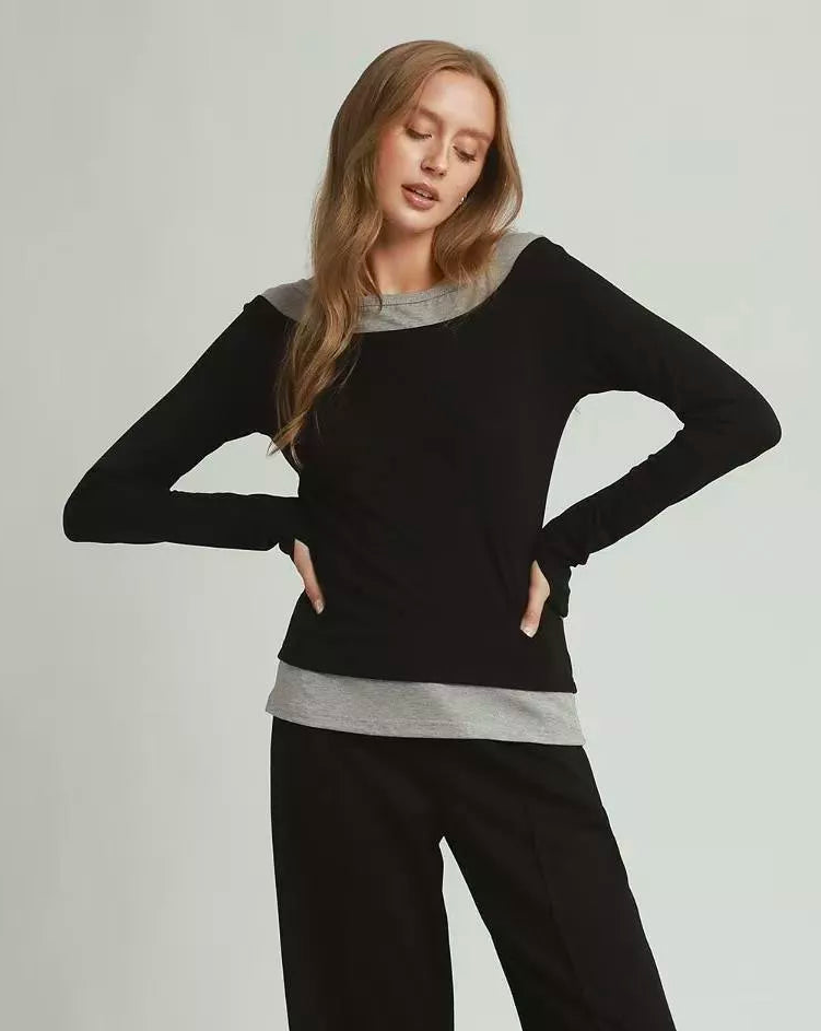 Umgee Layered Twofer Long Sleeve Top | Black
