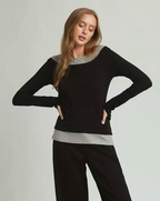 Umgee Layered Twofer Long Sleeve Top | Black