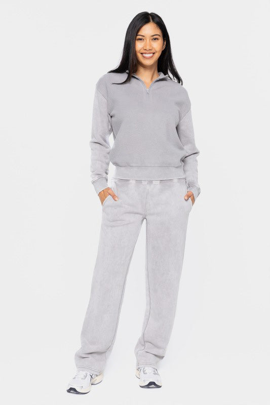 Elastic Waist Fleece Pants with Pockets Light Grey