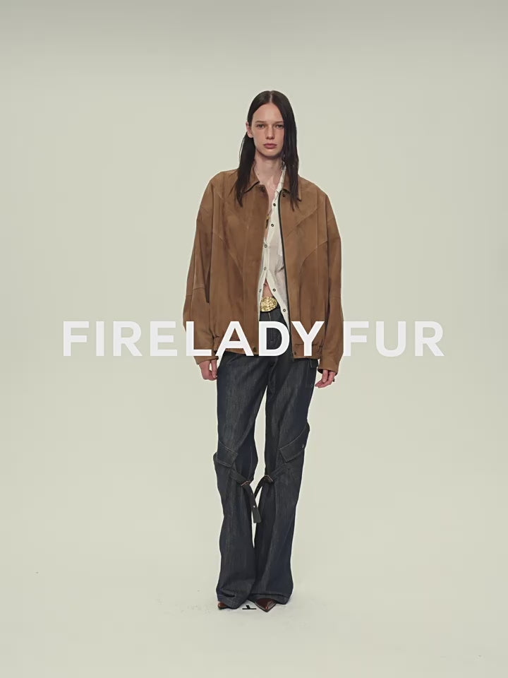 Fireladyfur Women's Top-Grain Sheepskin Leather/Suede Jacket
