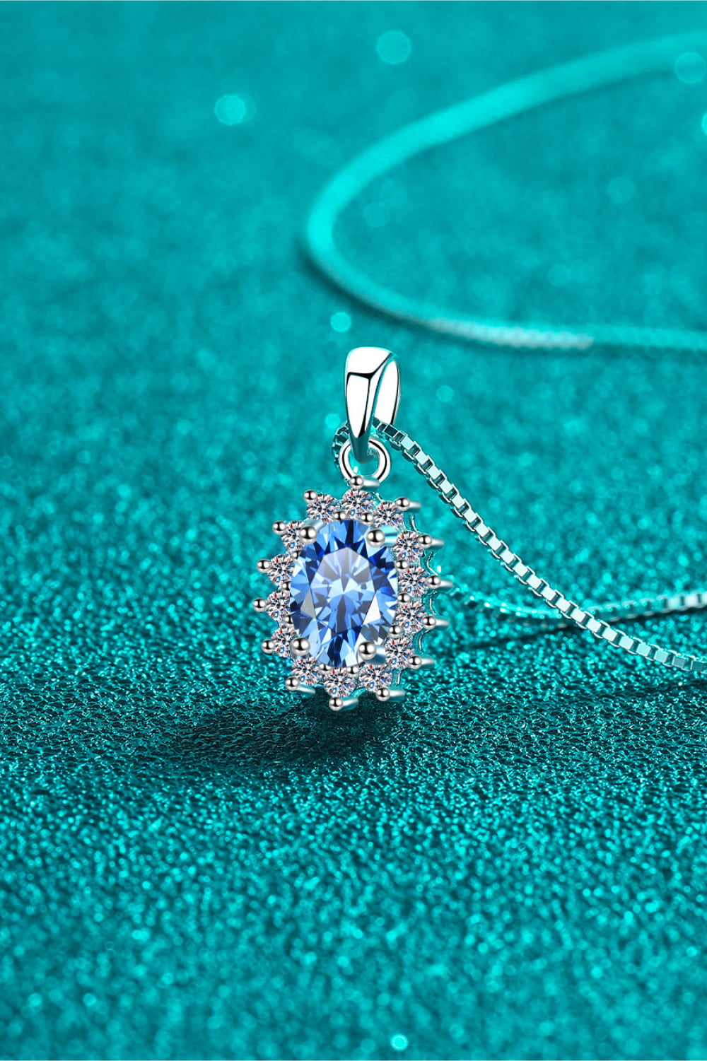 Blue Oval 1 Ct Moissanite Silver Pendant Necklace