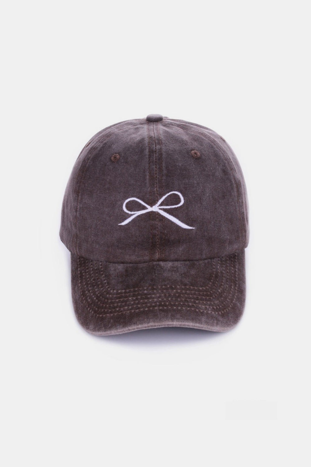 Bow Embroidered Washed Cotton Caps