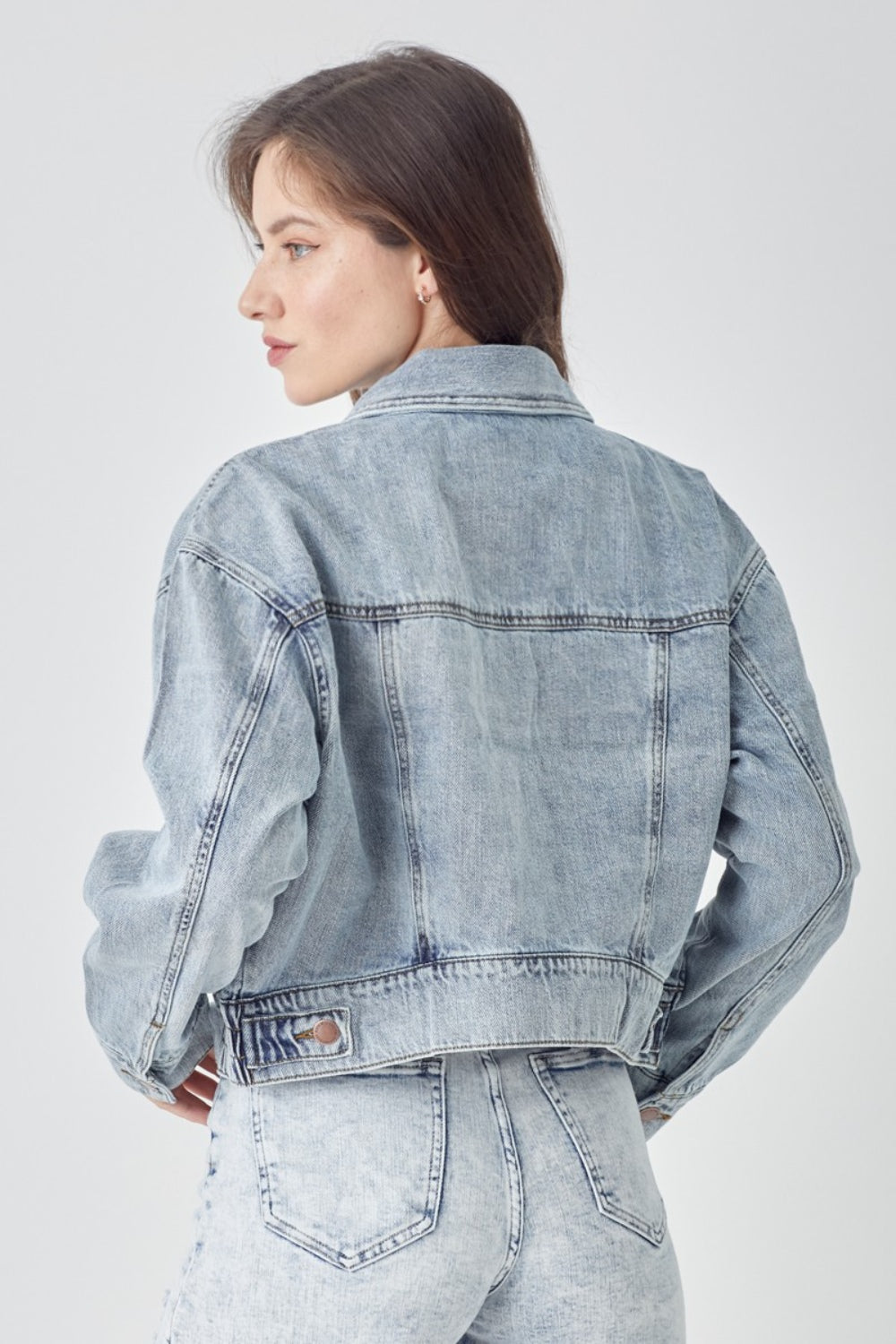 Light Washed Button Down Cropped Denim Jacket