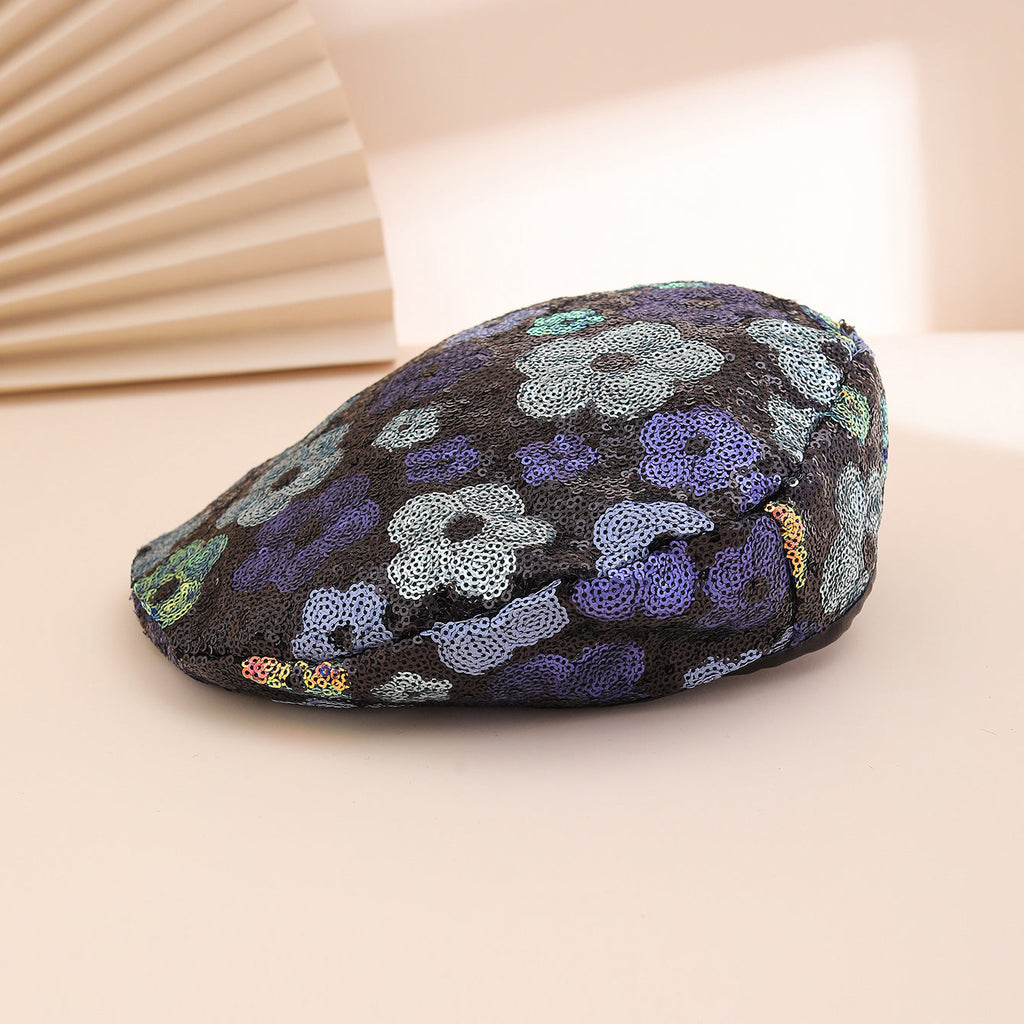 Sequin Flower Beret | Painter's Hat for Women | Outdoor & Everyday Style