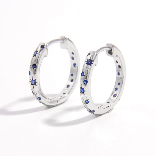 Silver Inlaid Blue Zircon Huggie Earrings