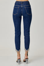 Embellished Mid Rise Crop Skinny Jeans