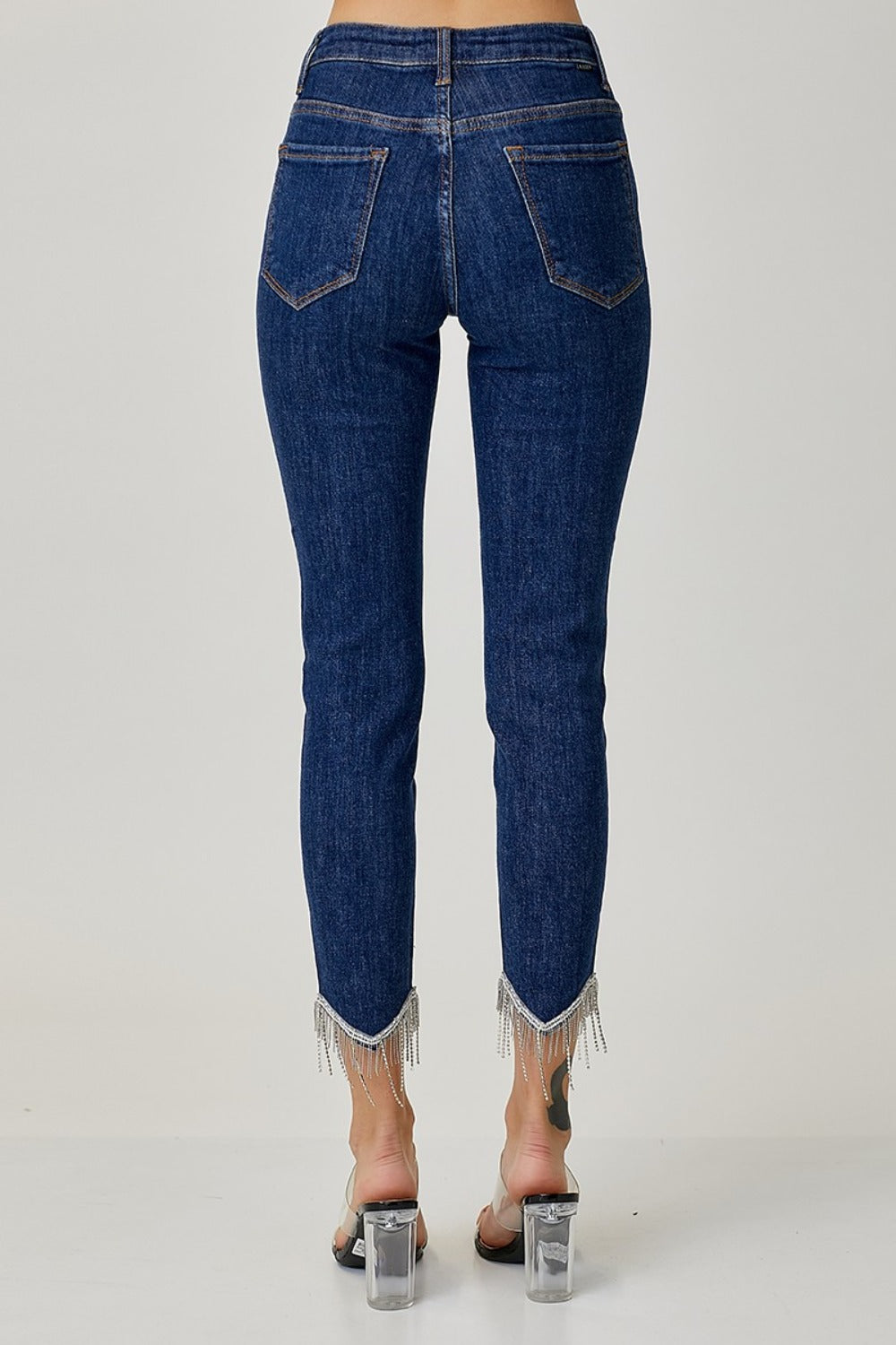 Embellished Mid Rise Crop Skinny Jeans