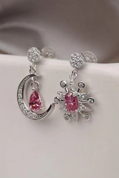 Moon & Star Earrings with Pink 2 Ct Moissanite