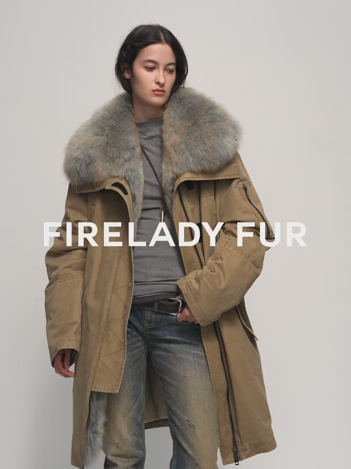 Oversize Raccoon Fur Down Parka with Multi-Wear Design ‘Swan Feather Collection’