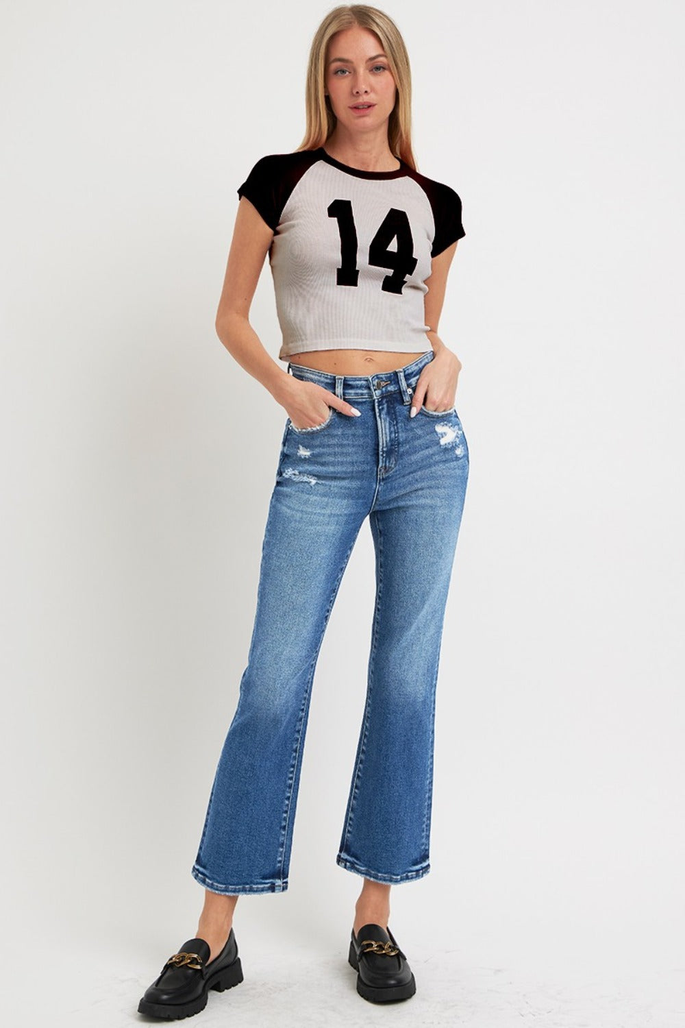 Tummy Control High Rise Crop Bootcut Jeans