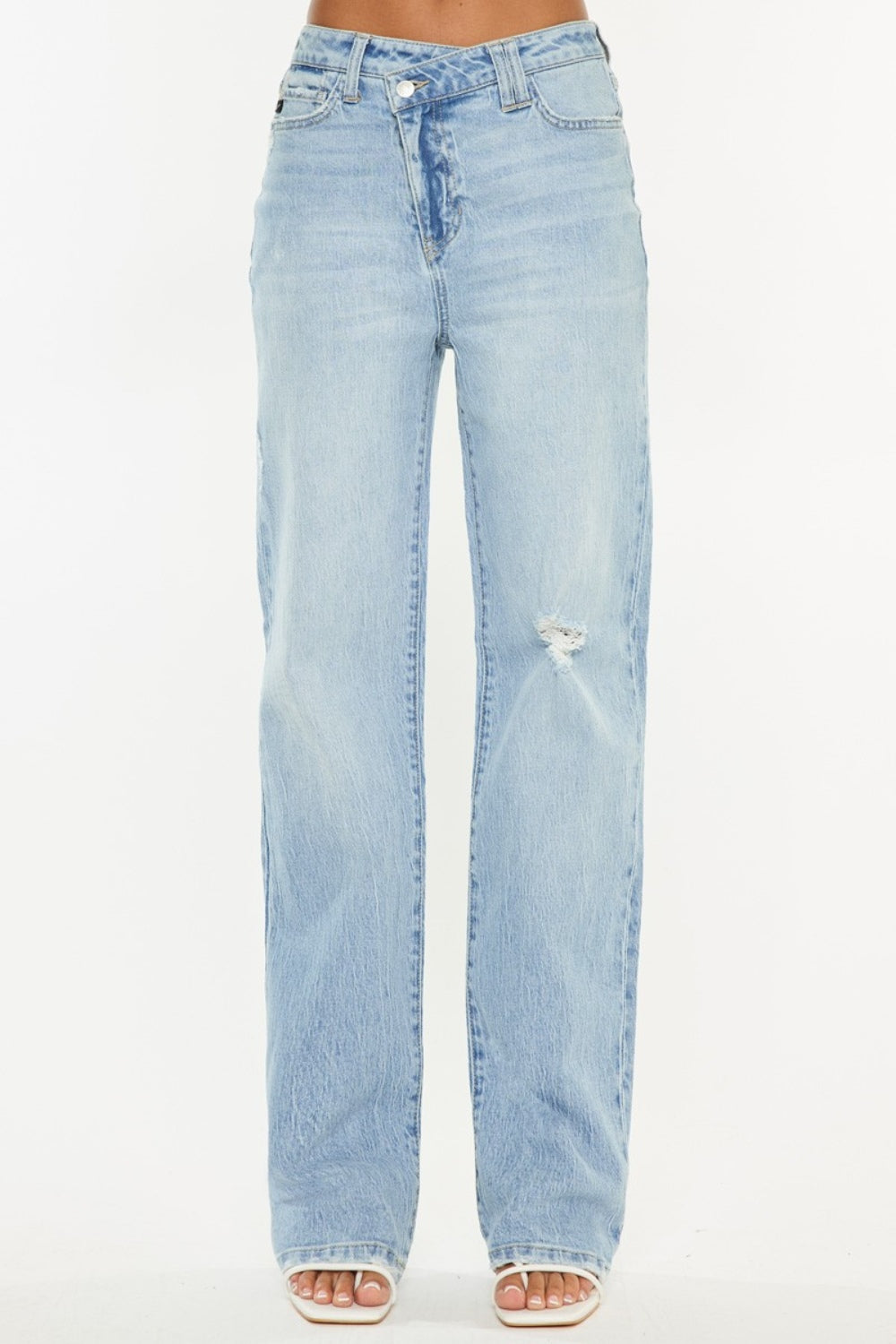 Light Blue Distressed High Waist Straight Jeans