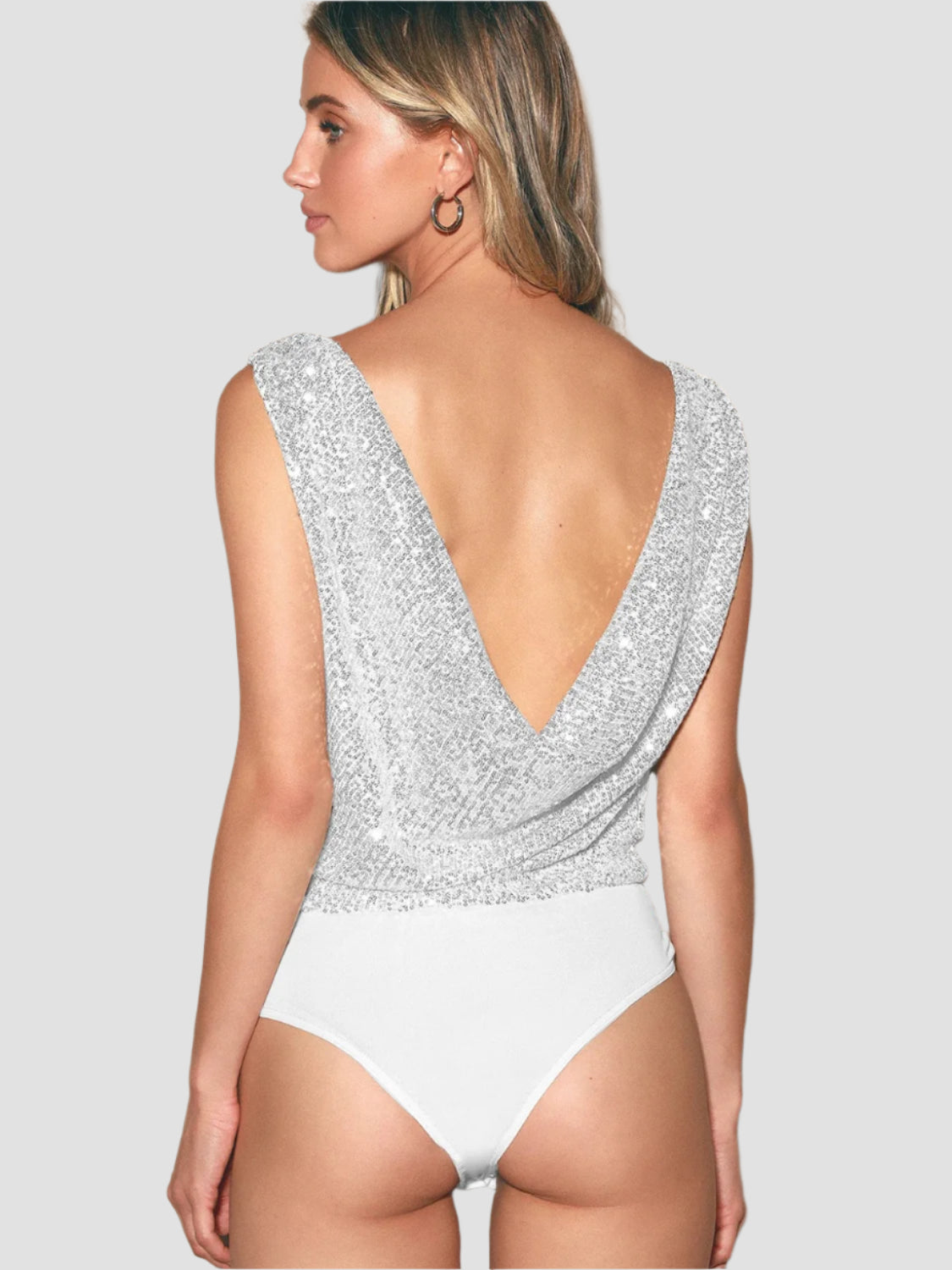 Sequin Surplice Sleeveless Bodysuit