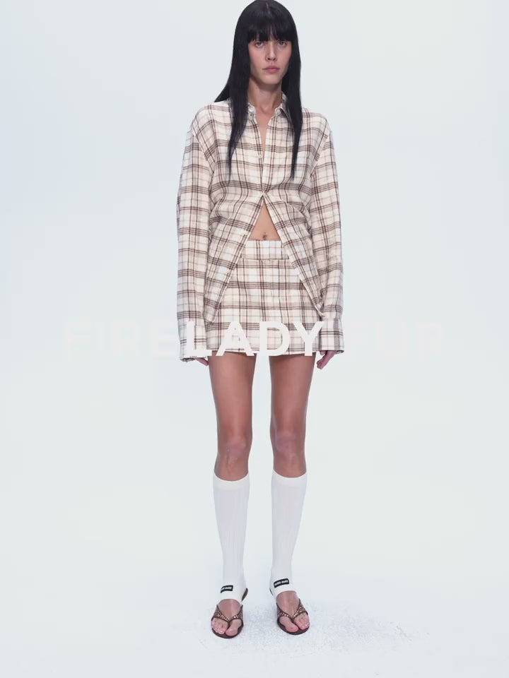 Vintage Linen Shirt & Mini Skirt Two-Piece Spring 'Plaid Sketch'