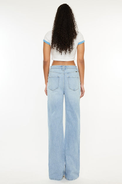 Light Blue Distressed High Waist Straight Jeans