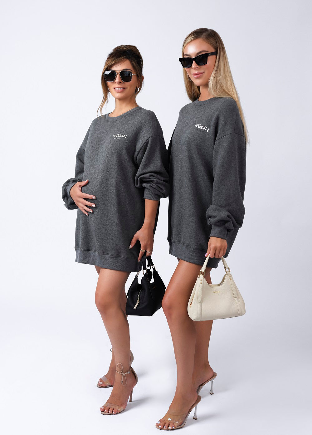 WO|MN Logo 100% Cotton Jersey Oversized Sweatshirt Dress | Dark Grey